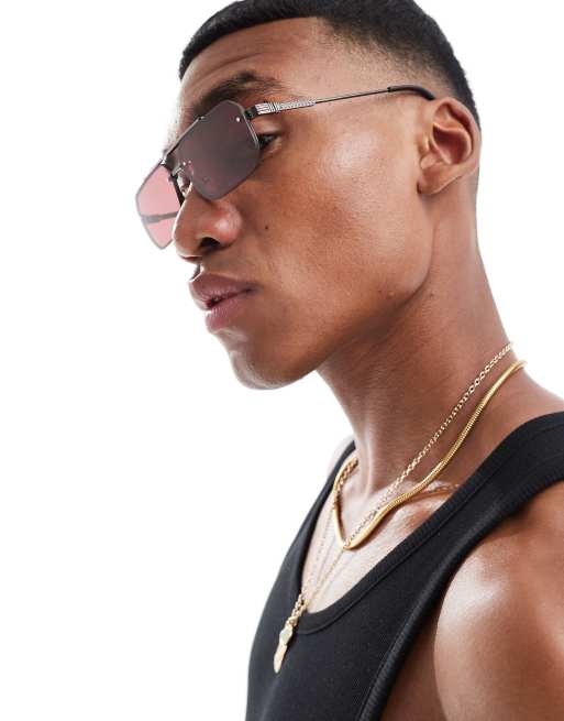 ASOS DESIGN slim metal aviator sunglasses in gunmetal with dark rose lens, 3 of 4