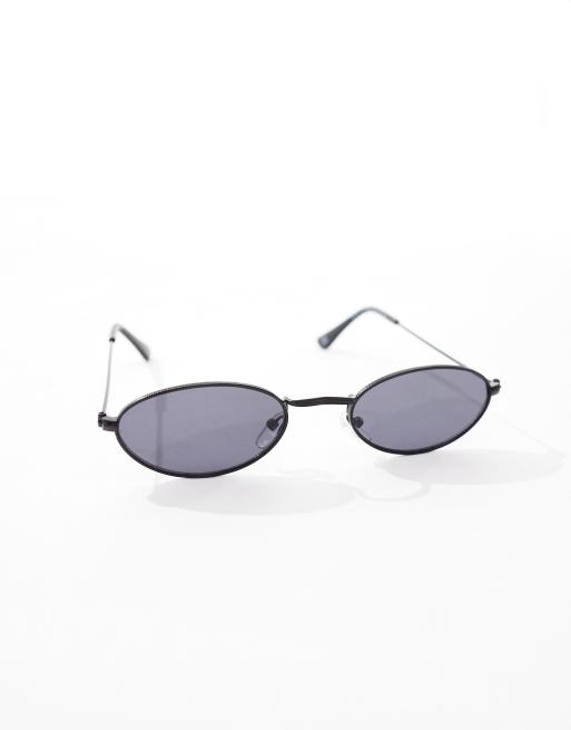 ASOS DESIGN slim metal oval sunglasses with smoke lens in black, 2 of 4