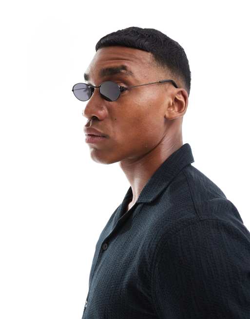 ASOS DESIGN slim metal oval sunglasses with smoke lens in black, 4 of 4