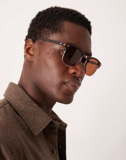 ASOS DESIGN slim metal sunglasses in tortoise shell with brown lens - view 1