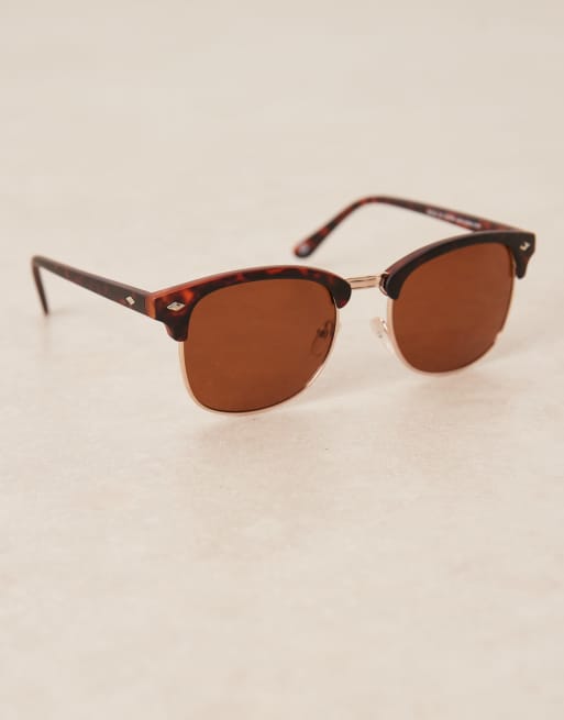ASOS DESIGN slim metal sunglasses in tortoise shell with brown lens, 3 of 3