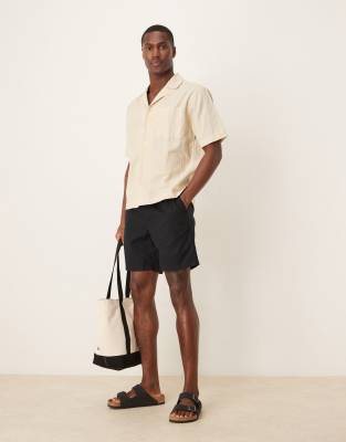 ASOS DESIGN slim mid length bermuda shorts in black linen blend - view 1