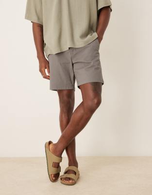 Asos Design Slim Mid Length Chino Shorts In Gray