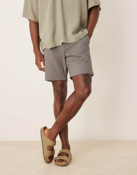 ASOS DESIGN slim mid length chino shorts in gray - view 1