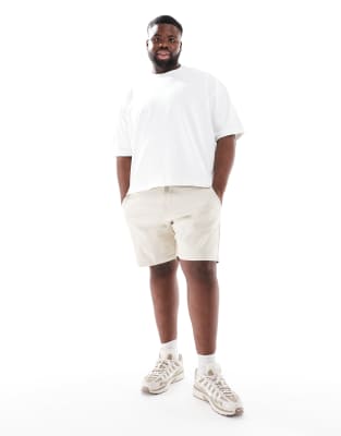 Asos Design Slim Mid Length Chino Shorts In Neutral