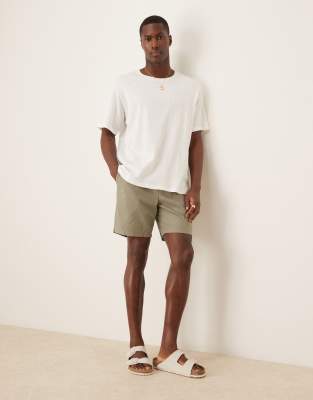 Asos Design Slim Mid Length Linen Blend Shorts In Green