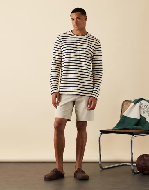 ASOS DESIGN slim mid length linen blend shorts in stone, 2 of 6