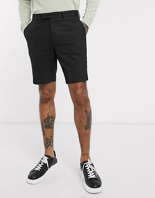 ASOS DESIGN slim mid length smart shorts in black