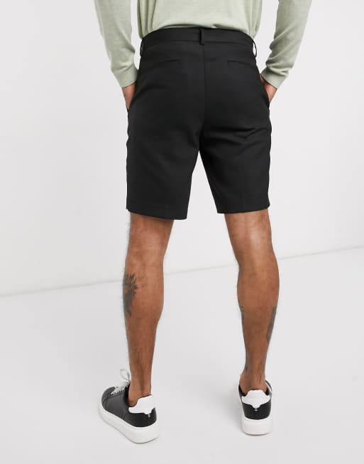 ASOS DESIGN slim shorts in extremeshorter length in black leather look