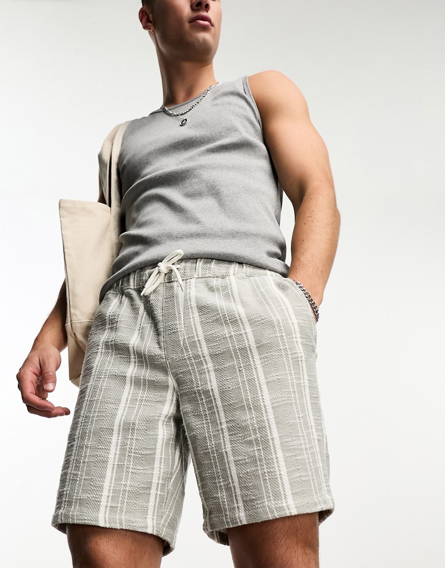 ASOS DESIGN slim mid length textured shorts in stripe print-Multi