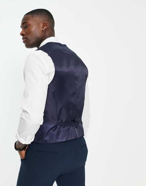 ASOS DESIGN slim mix and match vest in navy and burgundy grid check