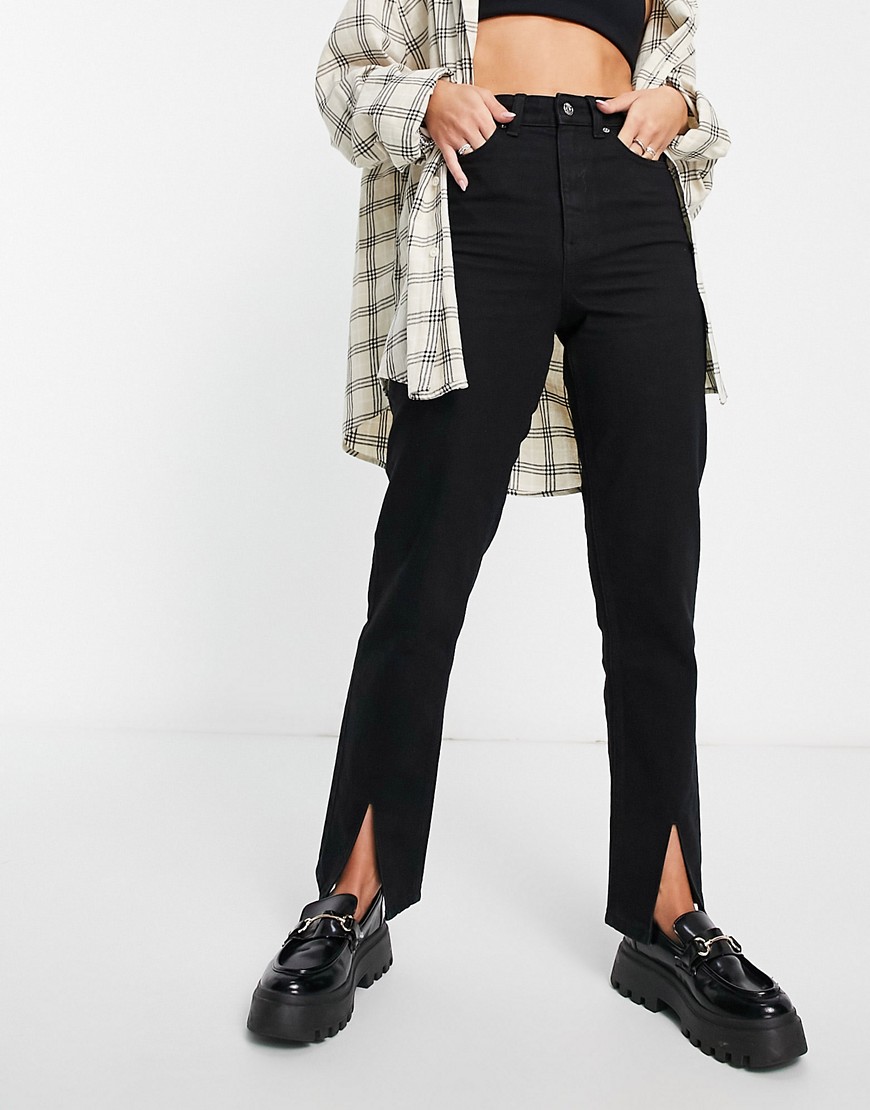 ASOS DESIGN slim mom jeans in black with split hem