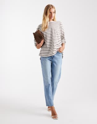 Asos Design Slim Mom Jeans In Mid Blue