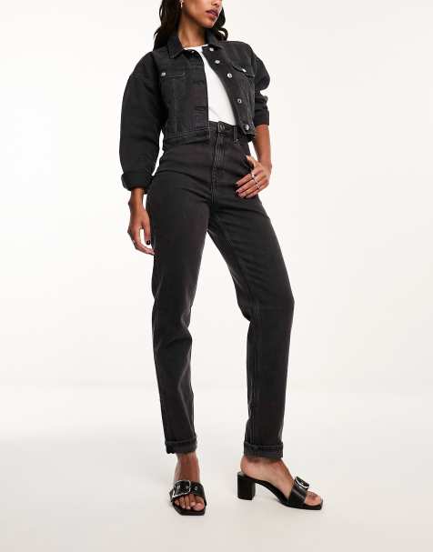 Only Blush straight leg jeans with star back patch in black wash