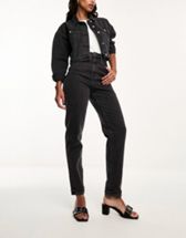 ASOS DESIGN Maternity relaxed mom jeans in black with elasticated