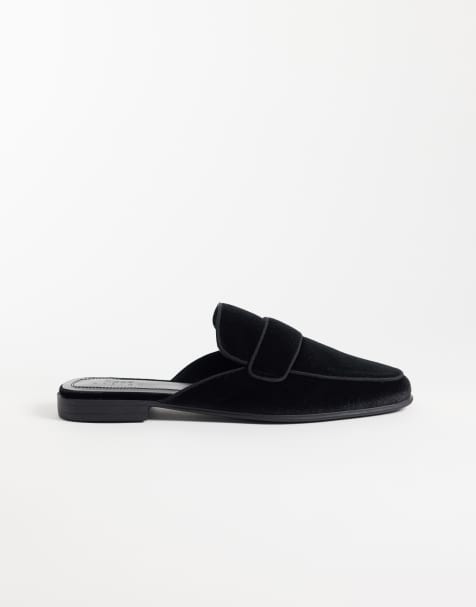 ASOS DESIGN slim mule loafers with gross grain saddle in black velvet - view 1