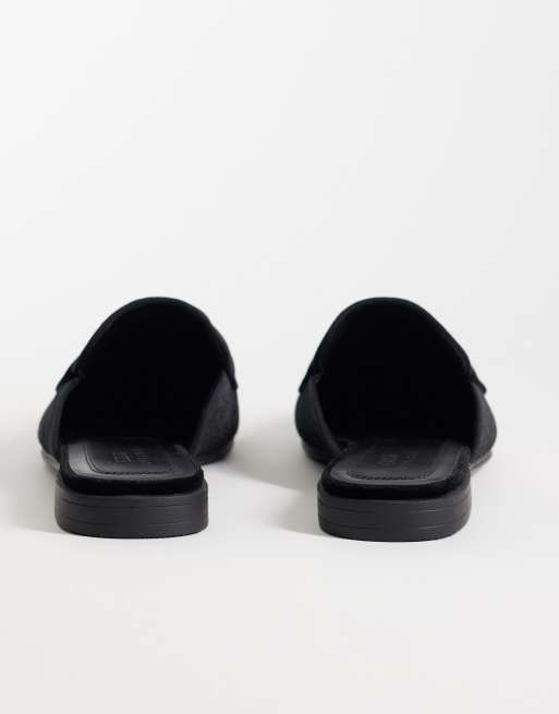 ASOS DESIGN slim mule loafers with gross grain saddle in black velvet, 5 of 5