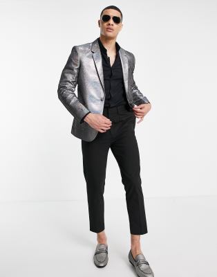 ASOS DESIGN slim multi shimmer blazer in silver