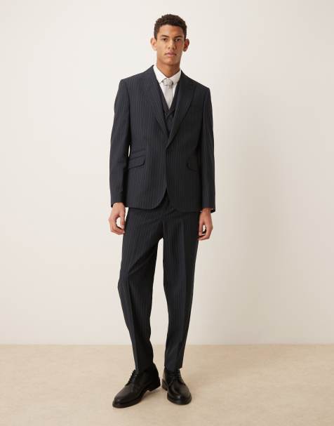 ASOS DESIGN slim navy pinstripe suit - view 1