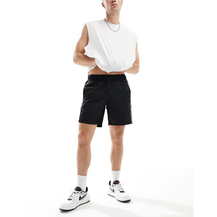 ASOS DESIGN slim nylon shorts with piping detail in black | ASOS