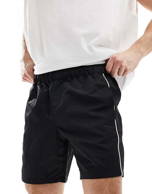 ASOS DESIGN slim nylon shorts with piping detail in black | ASOS