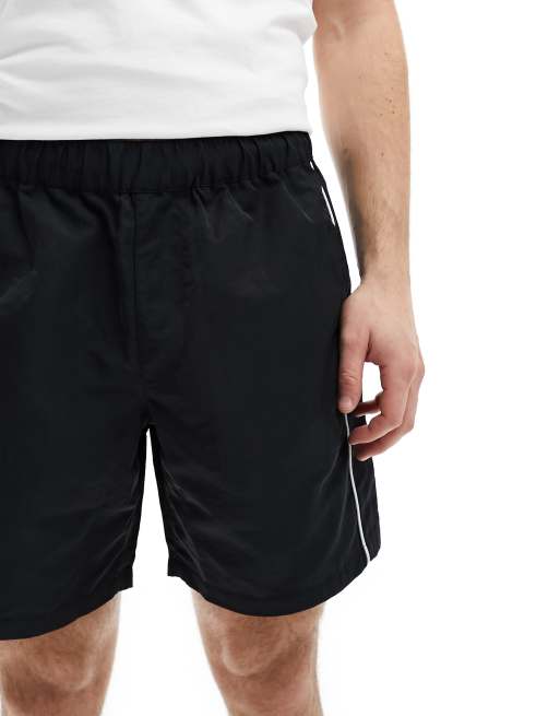 ASOS DESIGN slim nylon shorts with piping detail in black | ASOS