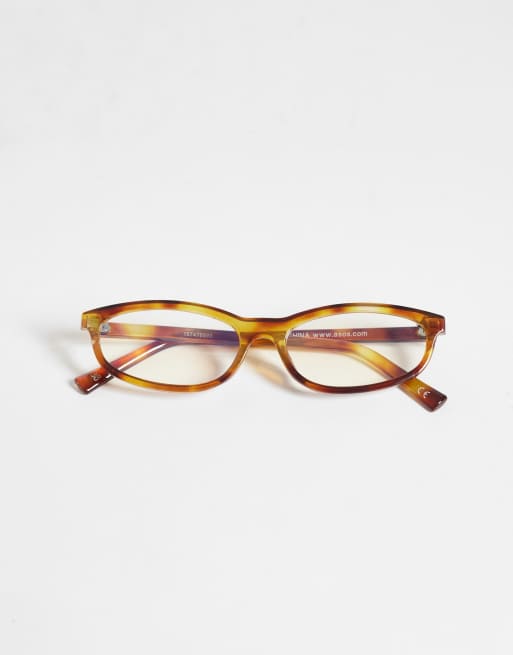 ASOS DESIGN slim oval square in clear lens with blue light in tort, 3 of 3