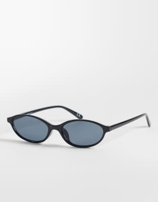 Asos Design Slim Oval Sunglasses In Blue