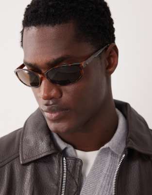 ASOS DESIGN ASOS DESIGN slim oval wrap sunglasses in tortoise shell with brown lens
