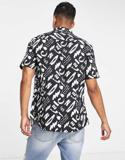 ASOS DESIGN - Slim overhemd met stretch in zwart met abstracte print, 2 van 4