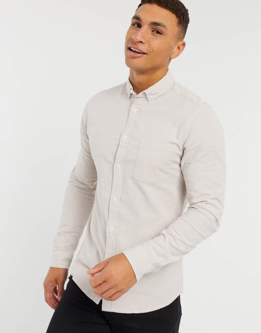 ASOS DESIGN slim oxford shirt in beige | ASOS