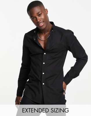 ASOS DESIGN slim oxford shirt in black