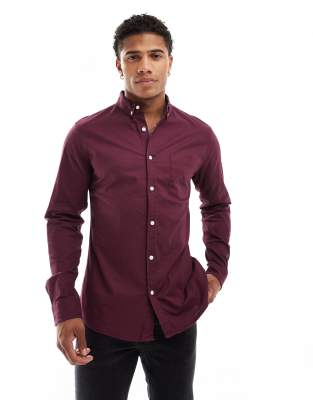 ASOS DESIGN ASOS DESIGN slim oxford shirt in burgundy-Purple