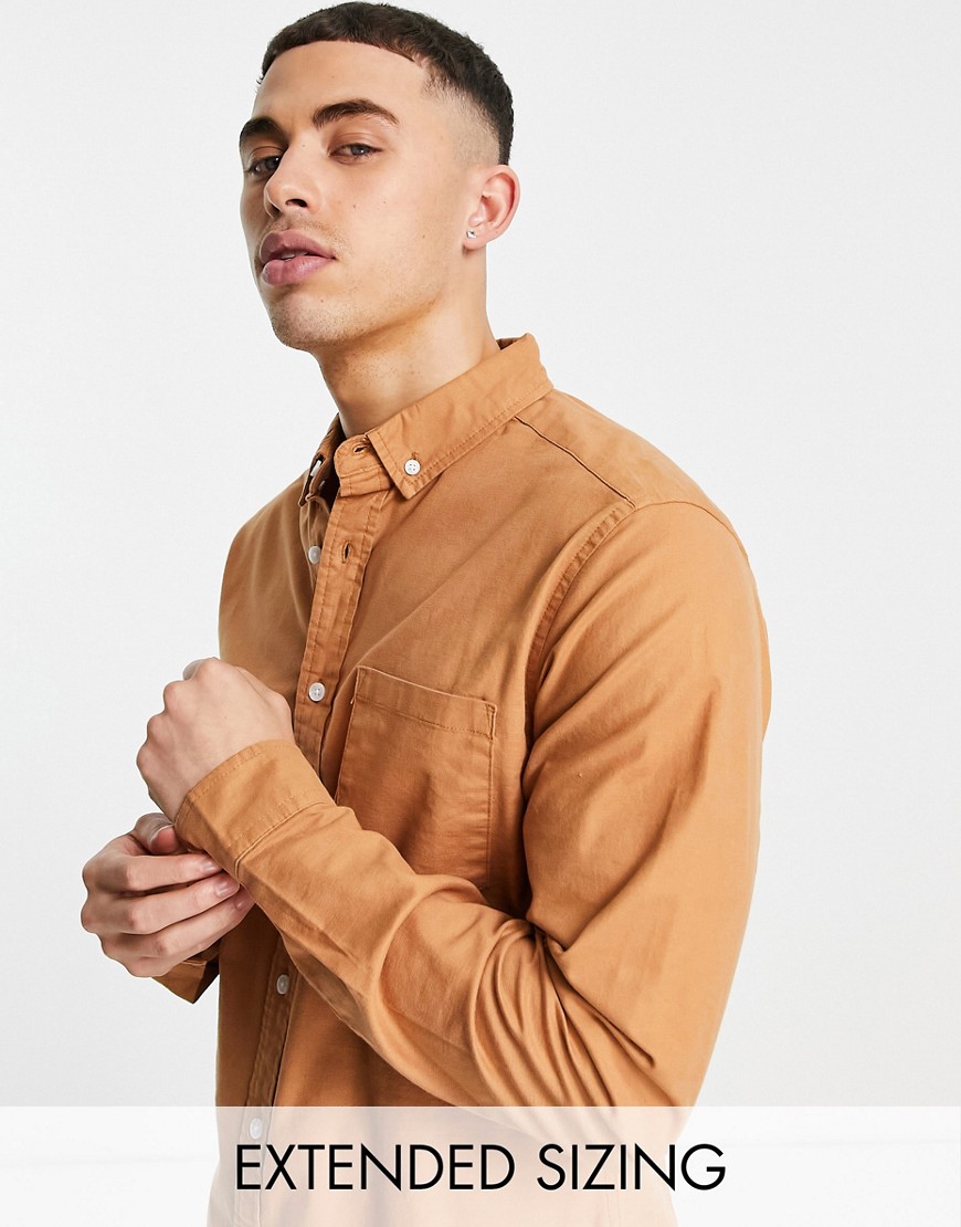 ASOS DESIGN slim oxford shirt in tan-Brown