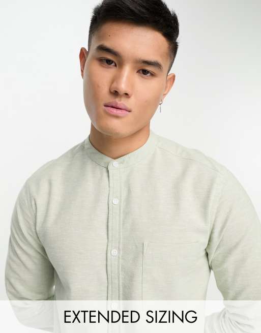 ASOS DESIGN slim oxford shirt with band collar in mint yarn dye