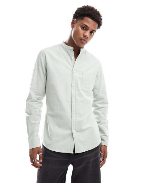 ASOS DESIGN slim oxford shirt with grandad collar in mint green - view 1