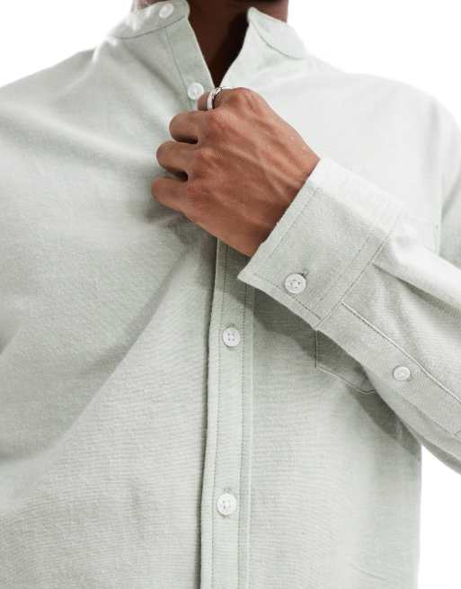 ASOS DESIGN slim oxford shirt with grandad collar in mint green, 3 of 4
