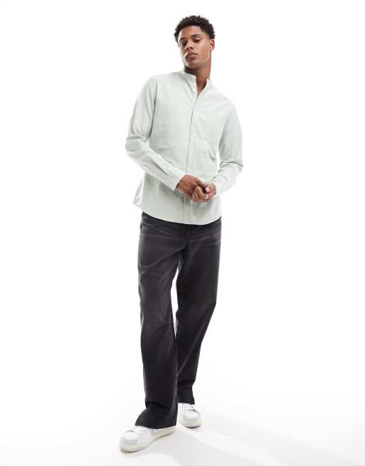 ASOS DESIGN slim oxford shirt with grandad collar in mint green, 4 of 4