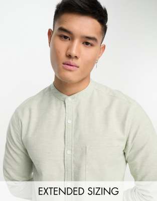 ASOS DESIGN slim oxford shirt with grandad collar in mint yarn dye - ASOS Price Checker