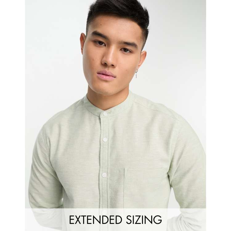 ASOS DESIGN slim oxford shirt with grandad collar in mint yarn dye