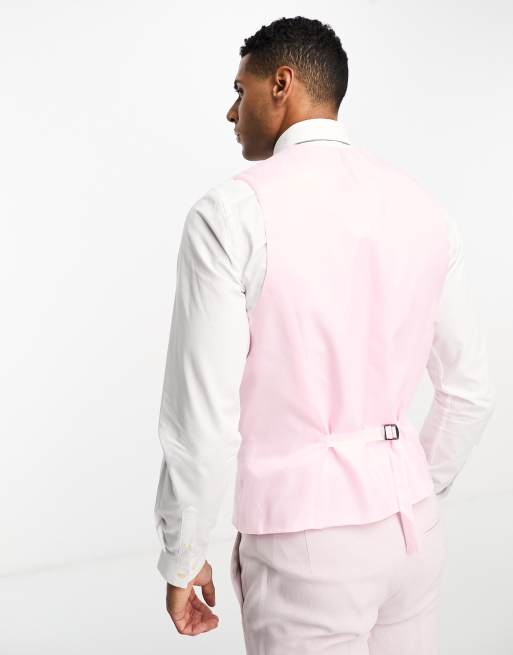 ASOS DESIGN slim oxford suit waistcoat in dusty pink, 2 of 5