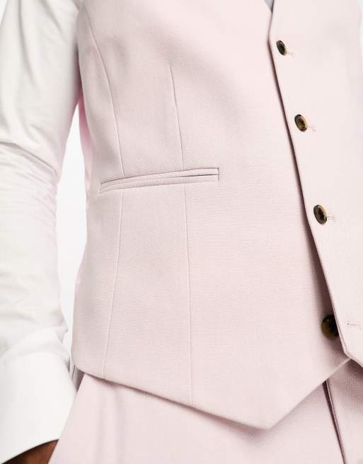 ASOS DESIGN slim oxford suit waistcoat in dusty pink, 4 of 5