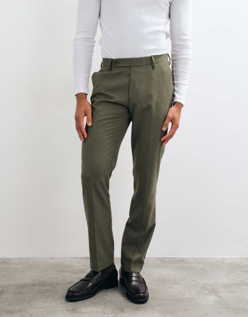 ASOS DESIGN slim pantalon in olijfgroen flanel, 3 van 5