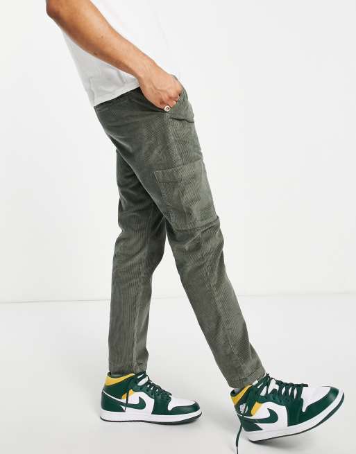 ASOS DESIGN slim pants in khaki cord with cargo pockets