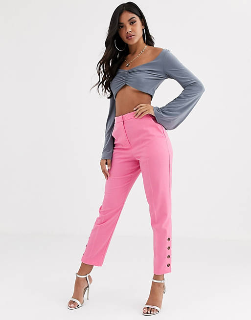 ASOS DESIGN slim pants with ankle button detail