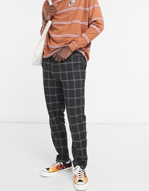 ASOS DESIGN slim pants with elasticated waist in black window pane check
