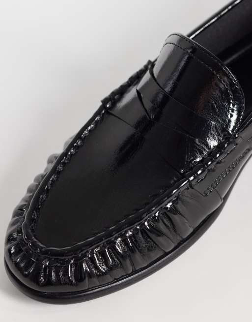 ASOS DESIGN slim penny loafer with ruching in black, 3 of 4