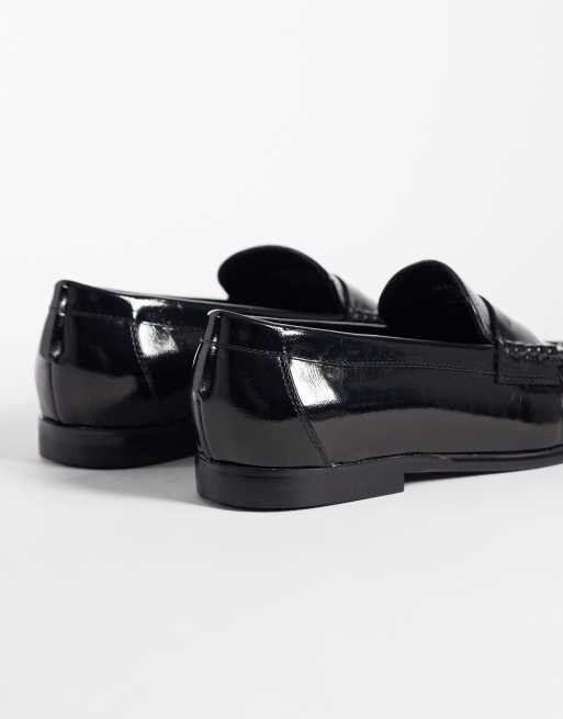 ASOS DESIGN slim penny loafer with ruching in black, 4 of 4