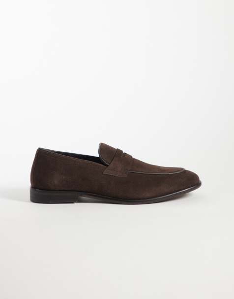 ASOS DESIGN slim penny loafers in brown suede - view 1