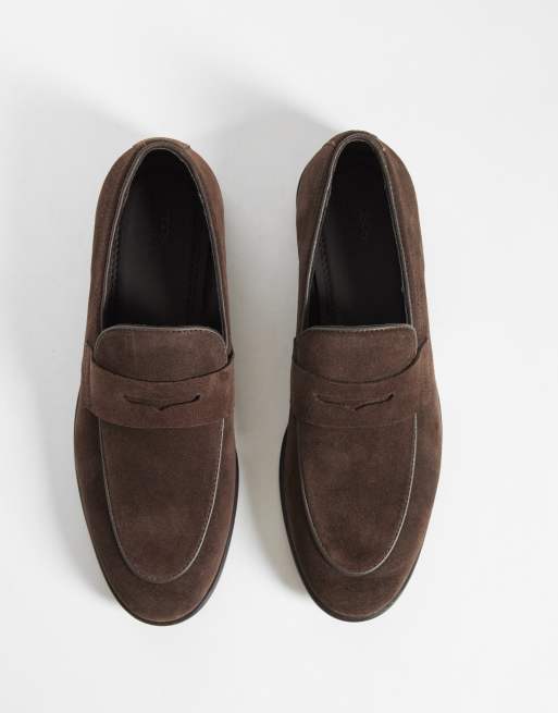ASOS DESIGN slim penny loafers in brown suede, 2 of 4